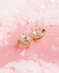 lonna & lilly Gold-Tone Crystal Flower Small Hoop Earrings, .58"