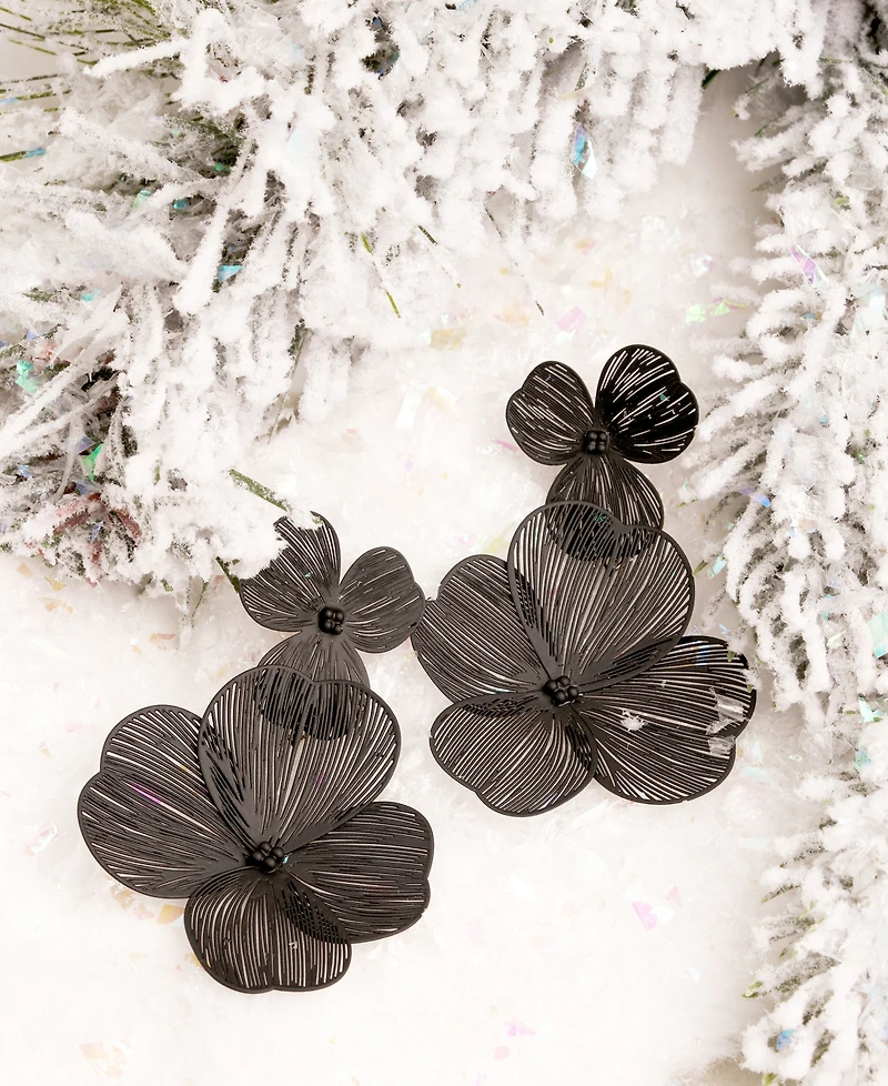 lonna & lilly Gold-Tone Openwork Flower Double Drop Earrings