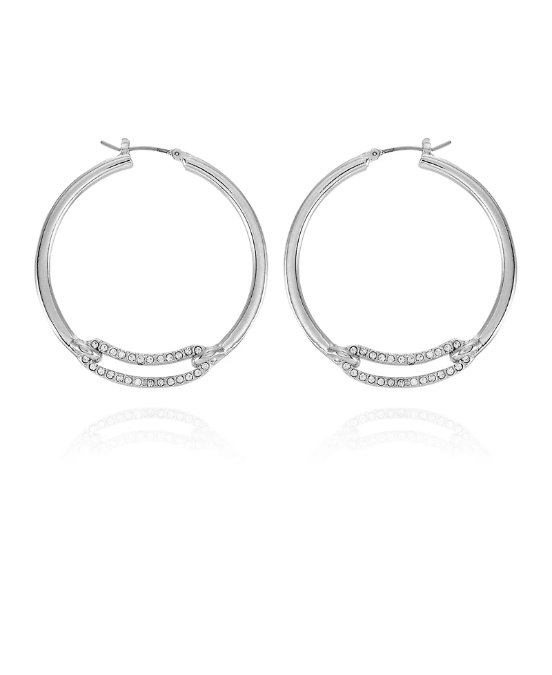 Vince Camuto Silver-Tone Clear Glass Stone Hoop Earrings
