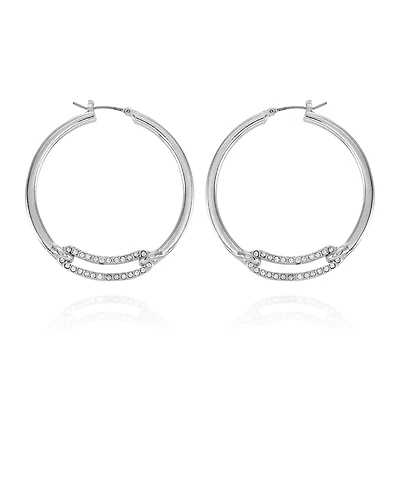 Vince Camuto Silver-Tone Clear Glass Stone Hoop Earrings