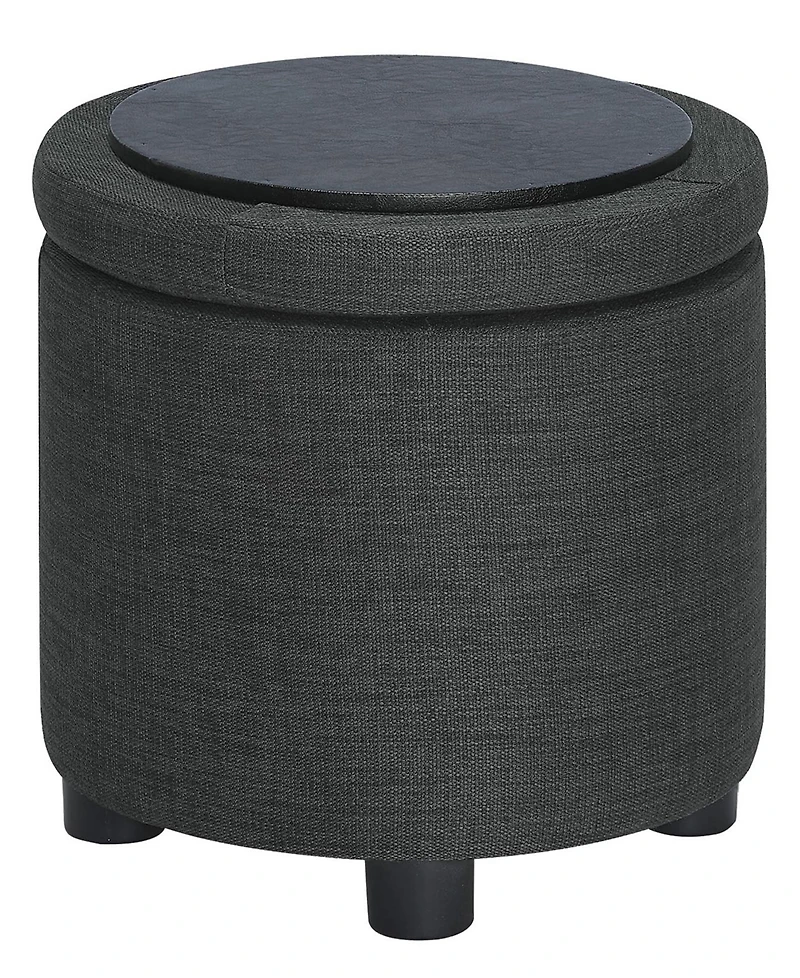 Convenience Concepts 15.75" Faux Linen Round Storage Ottoman with Tray Lid