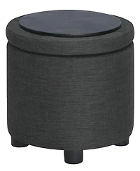 Convenience Concepts 15.75" Faux Linen Round Storage Ottoman with Tray Lid
