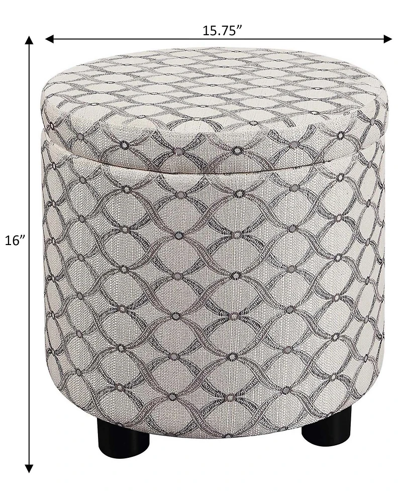 Convenience Concepts 15.75" Polyester Round Storage Ottoman with Tray Lid