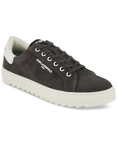 Karl Lagerfeld Paris Men's Suede Plain-Toe with Side White Logo Bit Sneaker