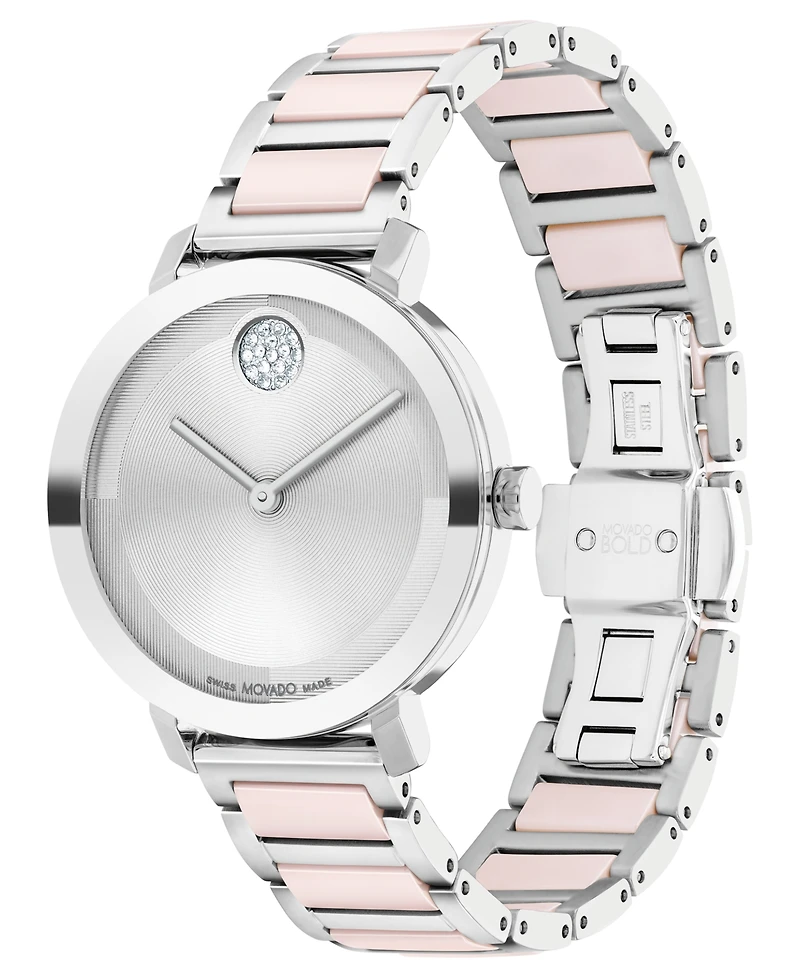 Movado Women's Swiss Bold Evolution 2.0 Blush Ceramic & Stainless Steel Bracelet Watch 34mm
