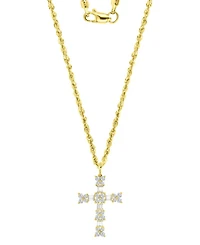 Cubic Zirconia Round & Baguette Cross 18" Pendant Necklace in 10k Gold