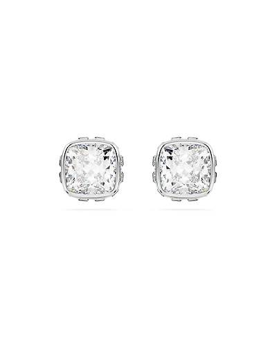 Swarovski Rhodium Plated Square Cut Color Birthstone Stud Earrings