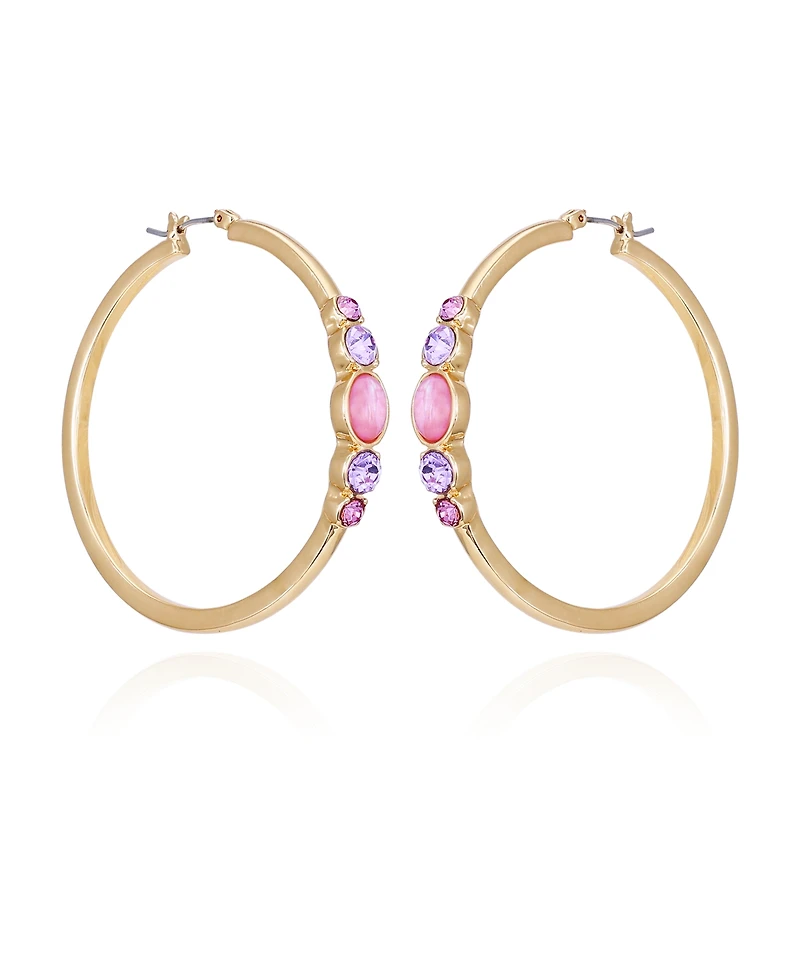 T Tahari Gold-Tone Lilac Violet Glass Stone Hoop Earrings
