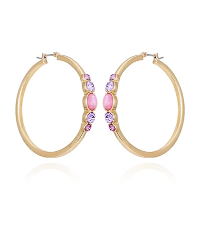 T Tahari Gold-Tone Lilac Violet Glass Stone Hoop Earrings