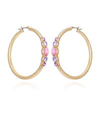 T Tahari Gold-Tone Lilac Violet Glass Stone Hoop Earrings