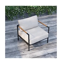 Eastport Outdoor Accent Chair With Removable Plush Fabric Cushions And Teak Accented Aluminum Frame