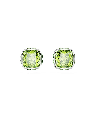Swarovski Rhodium Plated Square Cut Color Birthstone Stud Earrings