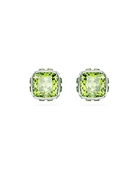 Swarovski Rhodium Plated Square Cut Color Birthstone Stud Earrings