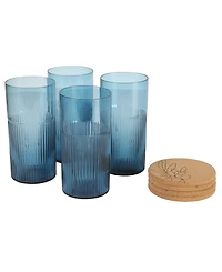 Bloomhouse 8 Pc Handmade Colored Glass 18.5 oz Tumbler Coaster Set