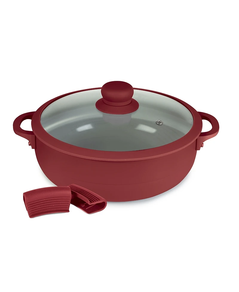 Sedona Kitchen Aluminum 3.5 Qt Caldero with Silicone Rim Glass Lid and Silicone Handle Holder