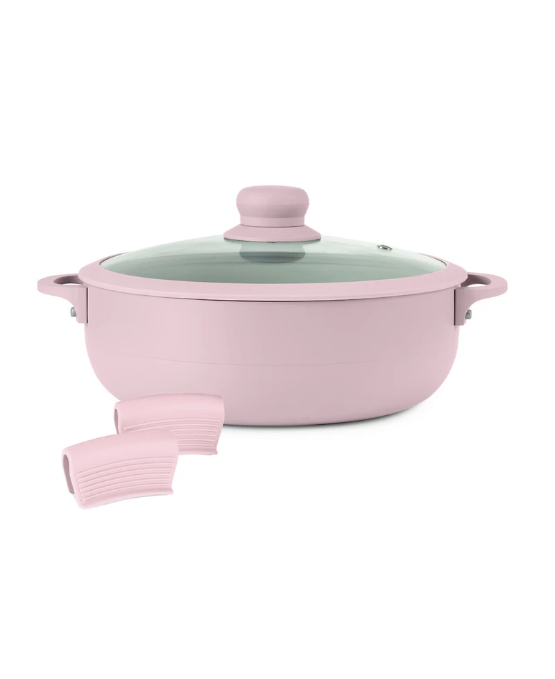 Sedona Kitchen Aluminum 3.5 Qt Caldero with Silicone Rim Glass Lid and Silicone Handle Holder