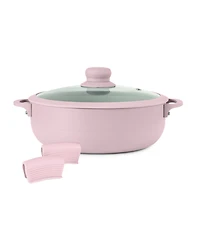 Sedona Kitchen Aluminum 3.5 Qt Caldero with Silicone Rim Glass Lid and Silicone Handle Holder