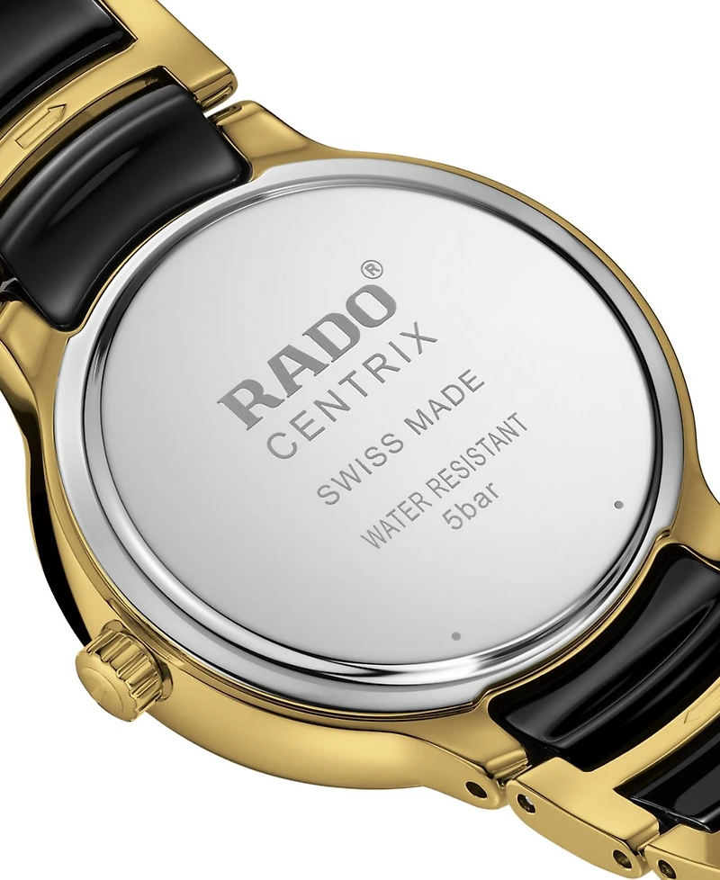 Rado Women's Swiss Centrix Diamond Accent Black Ceramic & Gold Pvd Bracelet Watch 31mm