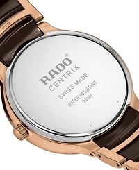 Rado Unisex Swiss Centrix Diamond (1/ ct. t.w.) Brown Ceramic & Rose Gold Pvd Bracelet Watch 40mm