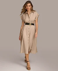 Donna Karan New York Women's Button-Front Short-Sleeve Midi Belted Dress