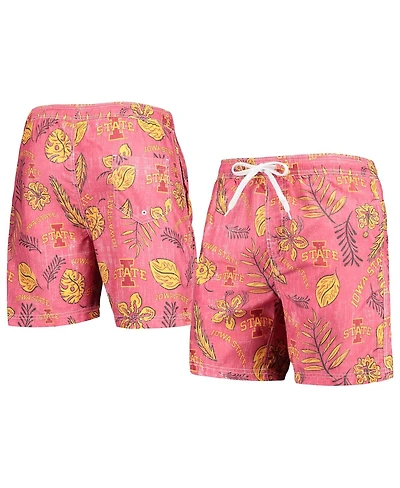 Men's Wes & Willy Cardinal Distressed Iowa State Cyclones Vintage-Like Floral Swim Trunks