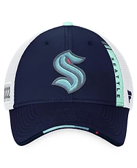 Men's Fanatics Navy, White Seattle Kraken 2022 Nhl Draft Authentic Pro On Stage Trucker Adjustable Hat