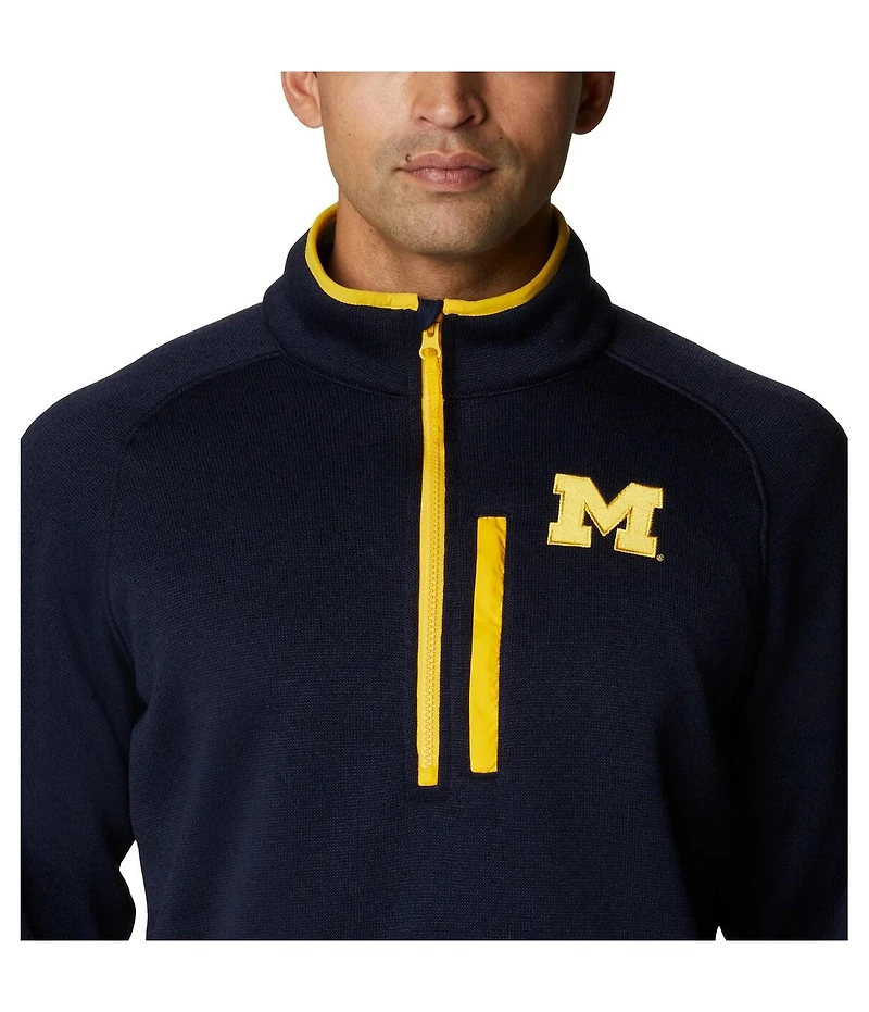 Men's Columbia Navy Michigan Wolverines Canyon Point Omni-Shield Raglan Half-Zip Pullover Top
