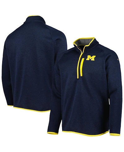 Men's Columbia Navy Michigan Wolverines Canyon Point Omni-Shield Raglan Half-Zip Pullover Top