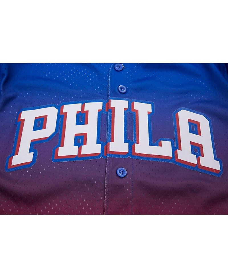 Men's Pro Standard Royal, Red Philadelphia 76ers Ombre Mesh Button-Up Shirt