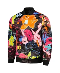 Men's Freeze Max Black Looney Tunes Graphic Satin Full-Snap Jacket