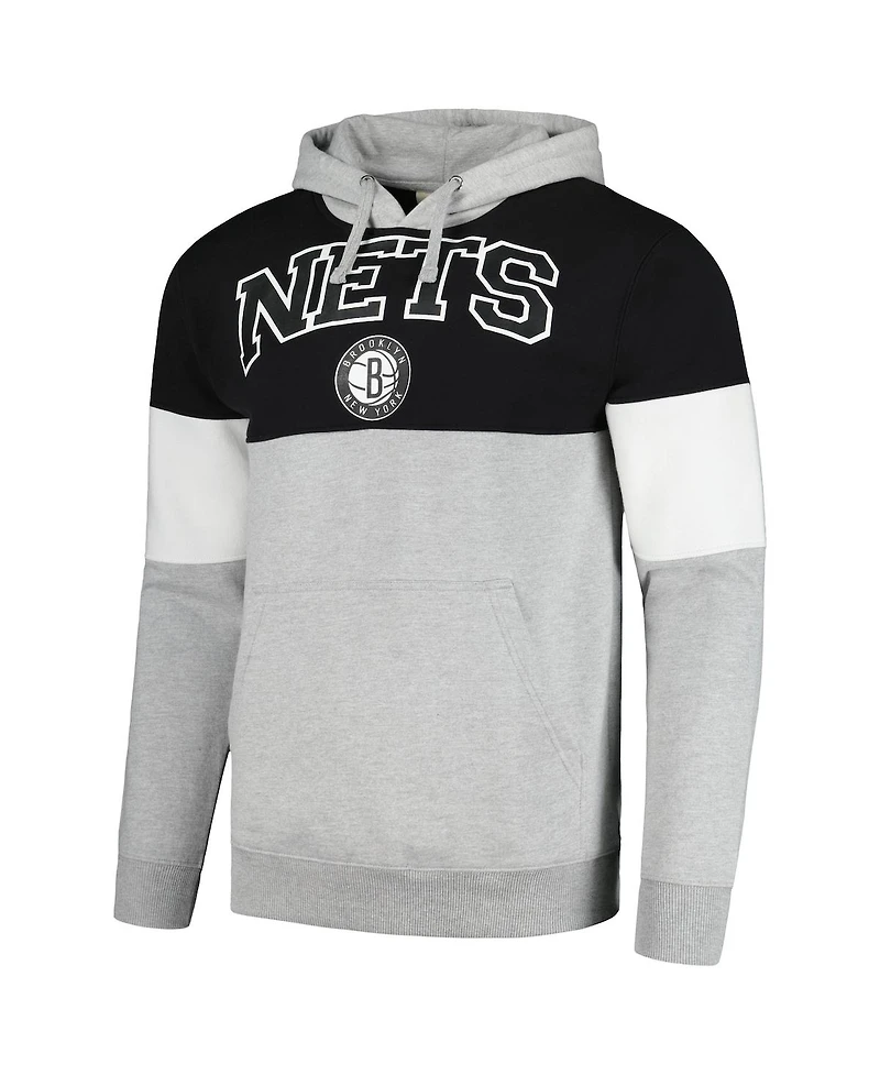 Men's Fanatics Black Brooklyn Nets Contrast Pieced Pullover Hoodie