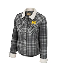 Women's Colosseum x Wrangler Charcoal Michigan Wolverines Plaid Polar Fleece Button-Up Jacket