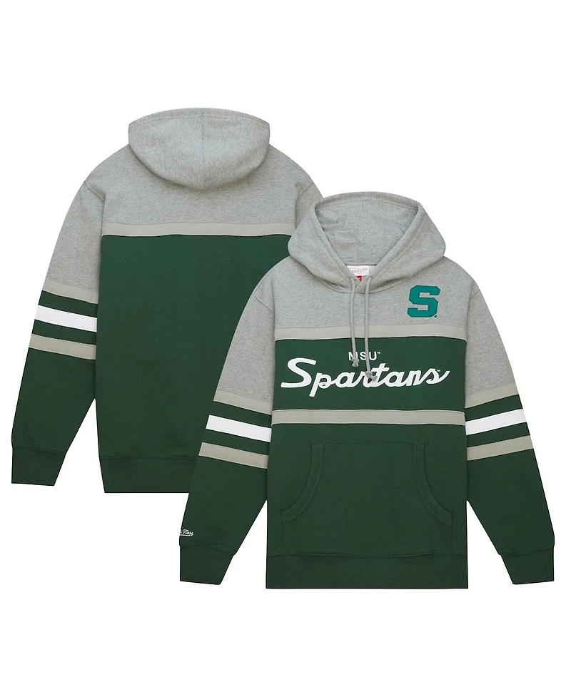 Men's Mitchell & Ness Green Michigan State Spartans Head Coach Pullover Hoodie