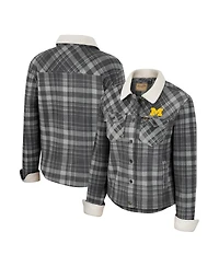 Women's Colosseum x Wrangler Charcoal Michigan Wolverines Plaid Polar Fleece Button-Up Jacket
