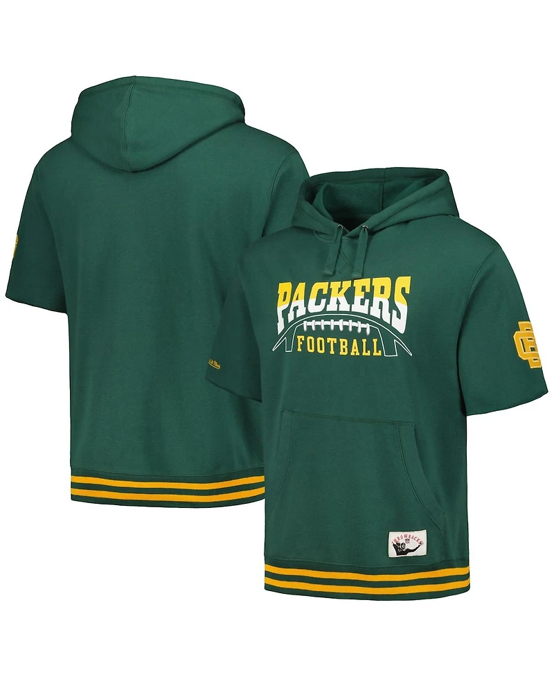 Men's Mitchell & Ness Green Green Bay Packers Pre-Game Short Sleeve Pullover Hoodie