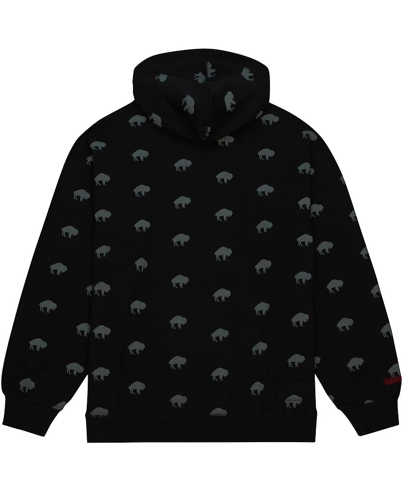 Men's Mitchell & Ness Black Buffalo Bills Allover Print Fleece Pullover Hoodie