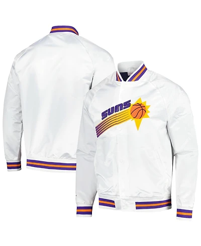 Men's Mitchell & Ness White Phoenix Suns Hardwood Classics Throwback Wordmark Raglan Full-Snap Jacket