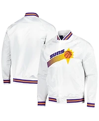 Men's Mitchell & Ness White Phoenix Suns Hardwood Classics Throwback Wordmark Raglan Full-Snap Jacket