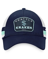 Men's Fanatics Deep Sea Blue, White Seattle Kraken Fundamental Striped Trucker Adjustable Hat