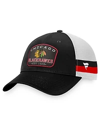 Men's Fanatics Black, White Chicago Blackhawks Fundamental Striped Trucker Adjustable Hat