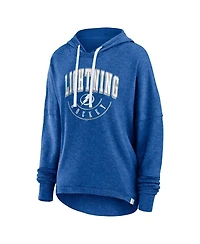Women's Fanatics Heather Blue Distressed Tampa Bay Lightning Lux Lounge Helmet Arch Pullover Hoodie