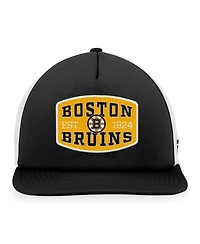Men's Fanatics Black, White Boston Bruins Foam Front Patch Trucker Snapback Hat