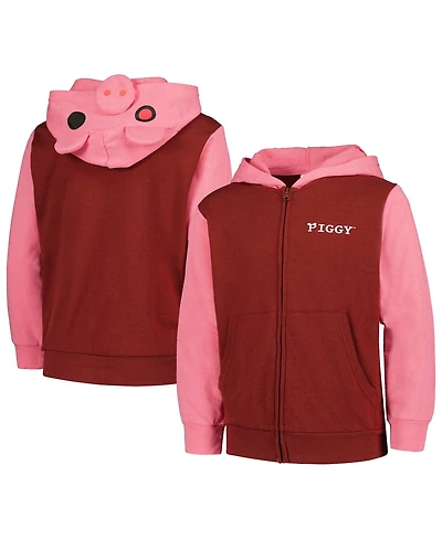 Big Boys Mad Engine Maroon Piggy Hoodie Full-Zip Sweatshirt