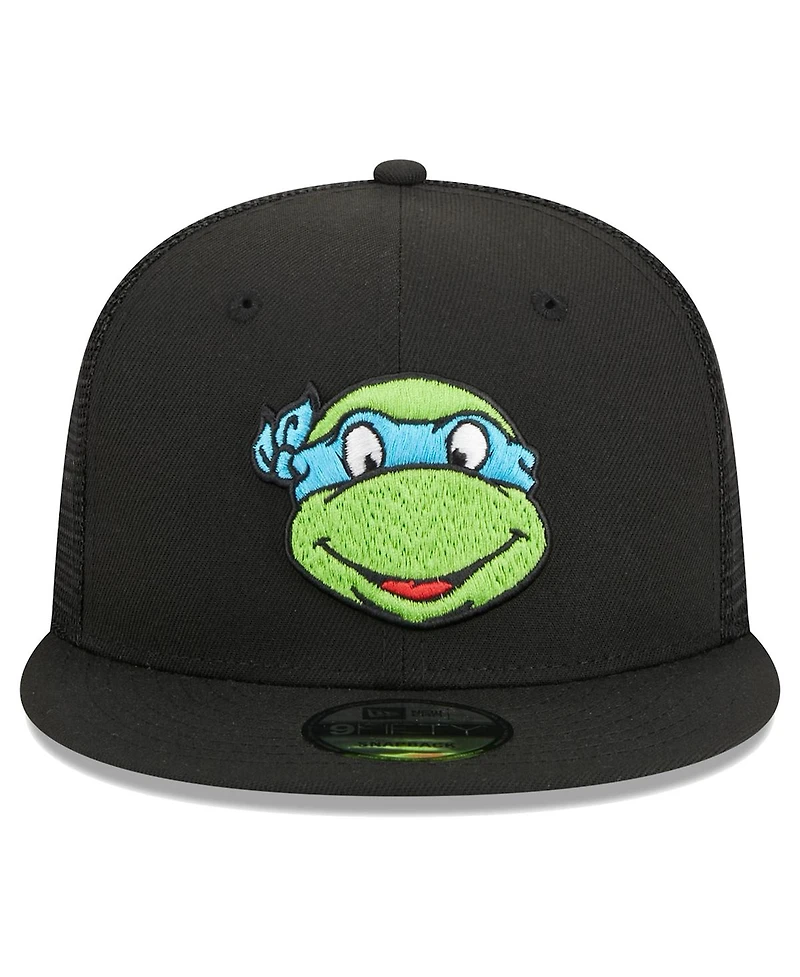 Men's New Era Black Teenage Mutant Ninja Turtles Happy Leonardo Trucker 9FIFTY Snapback Hat