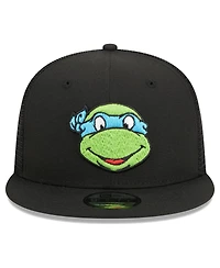 Men's New Era Black Teenage Mutant Ninja Turtles Happy Leonardo Trucker 9FIFTY Snapback Hat