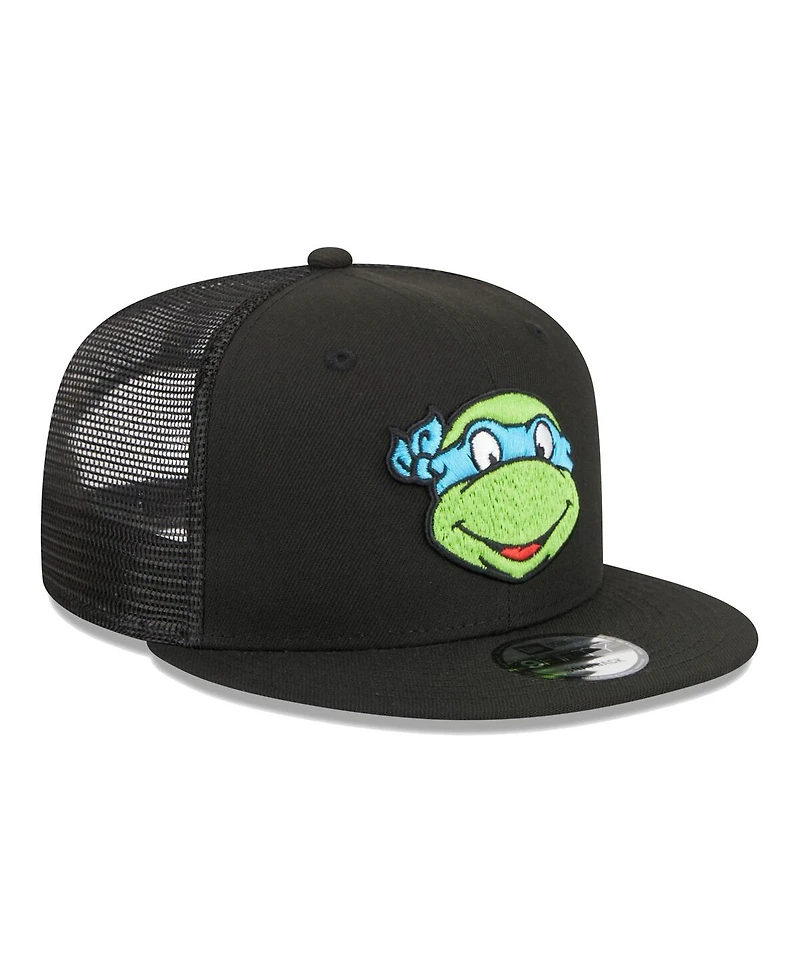 Men's New Era Black Teenage Mutant Ninja Turtles Happy Leonardo Trucker 9FIFTY Snapback Hat