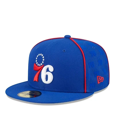 Men's New Era Royal Philadelphia 76ers Piped and Flocked 59Fifty Fitted Hat