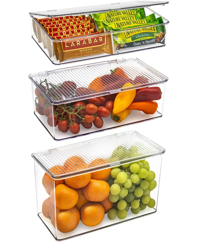 Sorbus Storage Bins For Pantry & Fridge With Hinged Lids (3 Piece Variety)