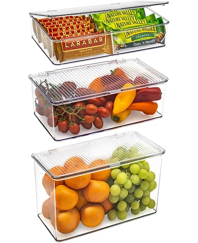 Sorbus Storage Bins For Pantry & Fridge With Hinged Lids (3 Piece Variety)