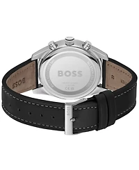 Hugo Boss Men's Skytraveller Quartz Fashion Chrono Black Leather Watch 44mm